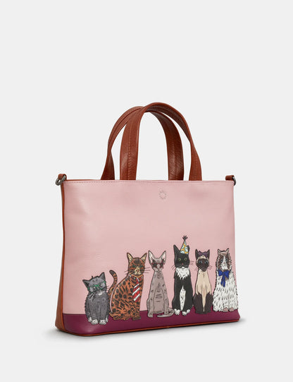 Yoshi - Party Cats Leather Grab Bag with Detachable Shoulder Strap