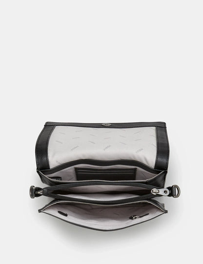 Yoshi - Vegan Leather / Faux Leather Bookworm Library Black Triple Gusset Flap Over Bag