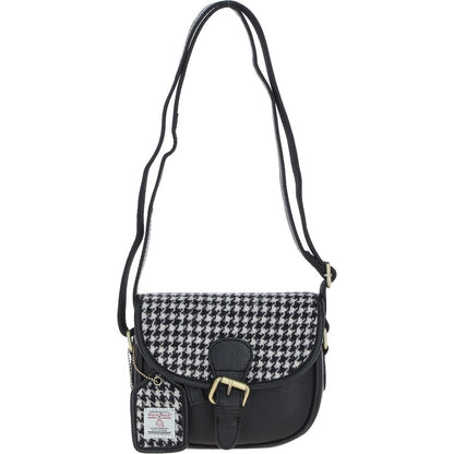 Ladies Black Leather & Harris Tweed Saddle Bag