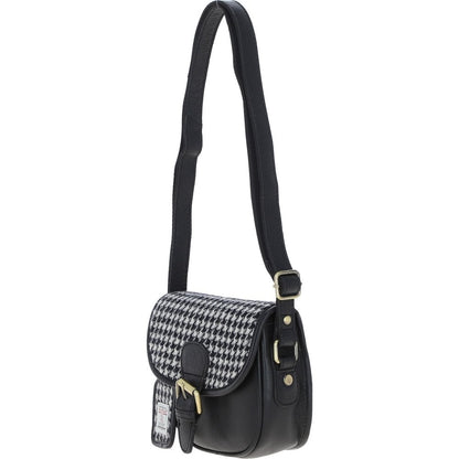 Ladies Black Leather & Harris Tweed Saddle Bag