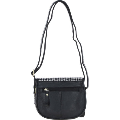 Ladies Black Leather & Harris Tweed Saddle Bag