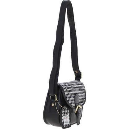 Ladies Black Leather & Harris Tweed Saddle Bag