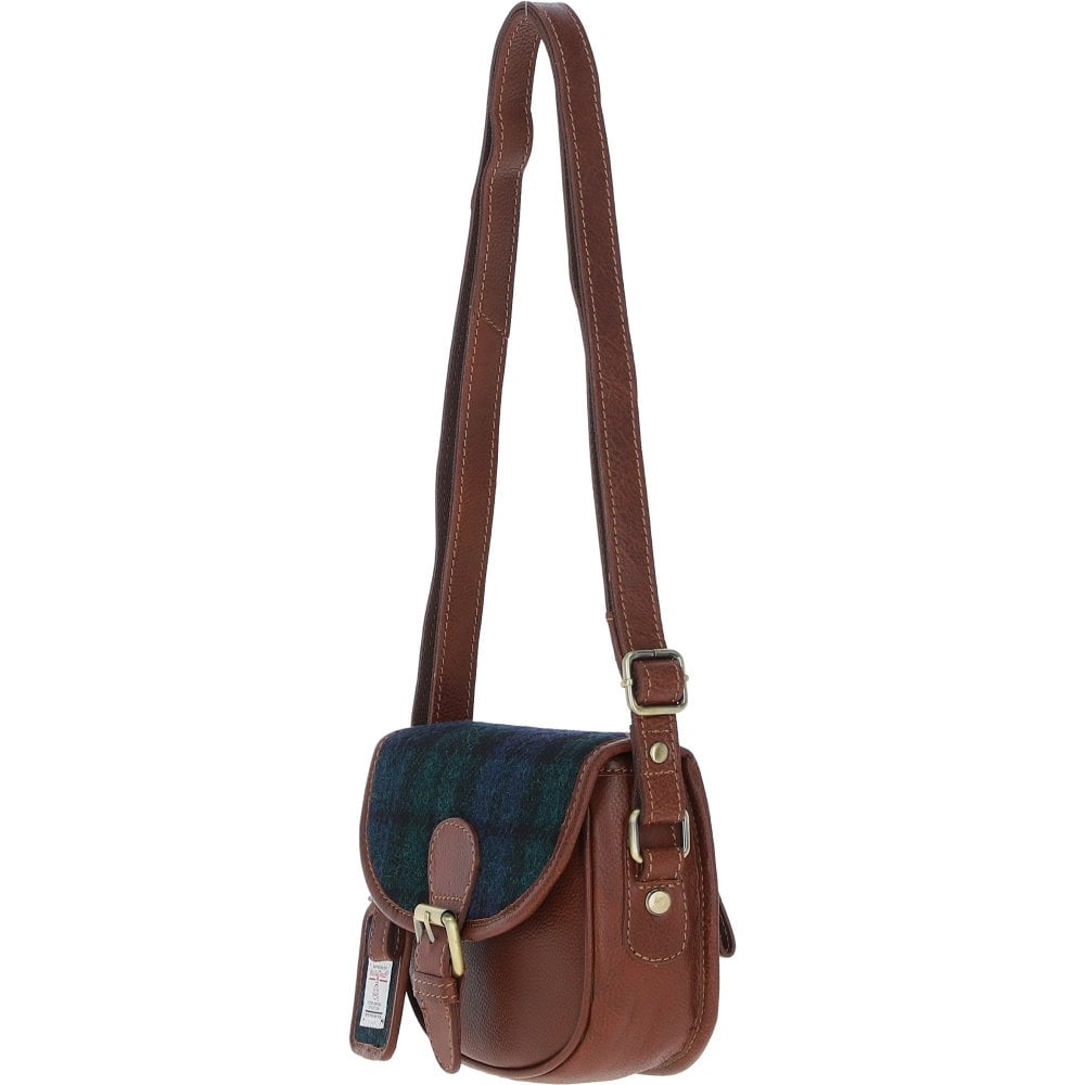 Ladies Tan Leather & Harris Tweed Saddle Bag