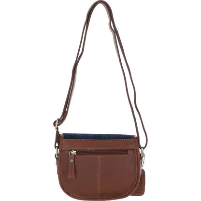 Ladies Tan Leather & Harris Tweed Saddle Bag