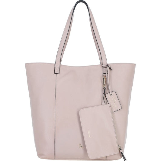 Ladies Beige Leather Shopper Tote Bag & Detachable Clip Pouch