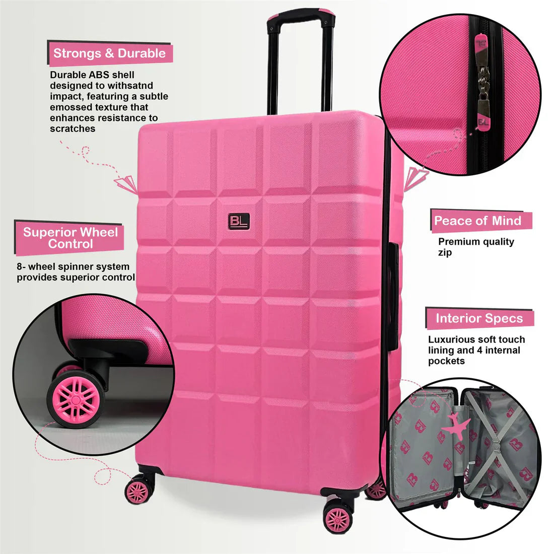 Coker Set of 3 Soft Shell Pink Suitcases