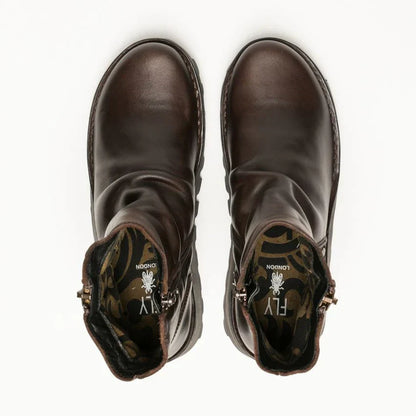 Fly London - MON944 Women's Brown Leather Wedge Chelsea Boots