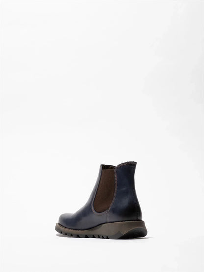 Fly London - SALV Women's Blue Leather Wedge Chelsea Boots