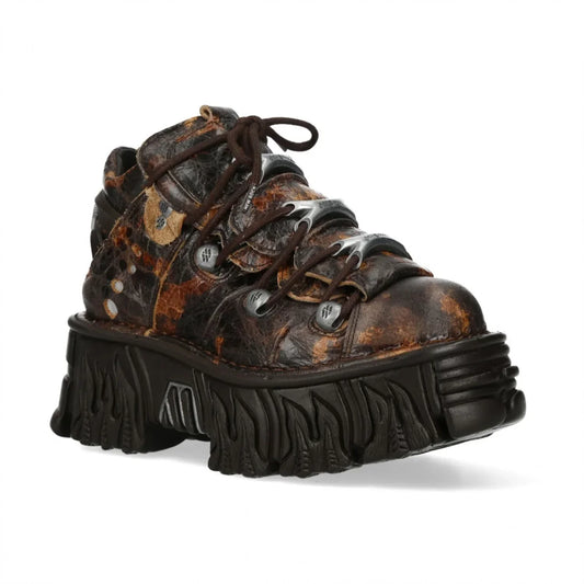 NEW ROCK - M-106-C194 Brown Flame Leather Platform Boots