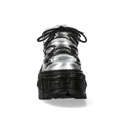 NEW ROCK - M-106WALL-C16 Metallic Silver Leather Platform Boots