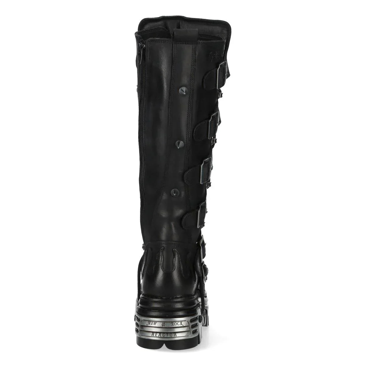 NEW ROCK - M-161-C10 Black Spiked Knee High Leather Platform Boots