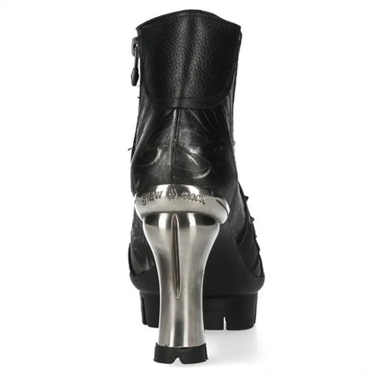 NEW ROCK - NEOPUNK001-C19 Women's Black Leather Heeled Punk Boots