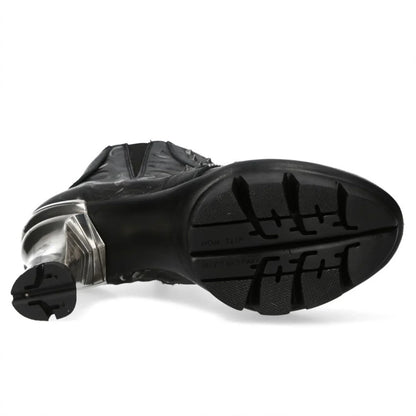 NEW ROCK - NEOPUNK001-C19 Women's Black Leather Heeled Punk Boots